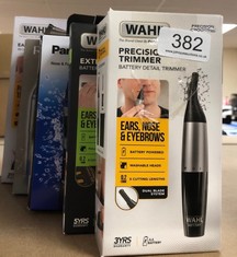 QTY OF ITEMS TO INCLUDE WAHL EXTREME GRIP DETAIL TRIMMER, PAINLESS EYEBROW & FACIAL HAIR TRIMMER FOR MEN WOMEN, 2-IN-1 PERSONAL TRIMMER, TRIMMERS FOR NOSE EAR EYEBROW, WASHABLE HEADS, CORDLESS, BATTE