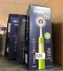 QTY OF ITEMS TO INCLUDE ORAL-B PRO JUNIOR KIDS ELECTRIC TOOTHBRUSH, GIFTS FOR KIDS, 1 TOOTHBRUSH HEAD, 3 MODES WITH KID-FRIENDLY SENSITIVE MODE, FOR AGES 6+, 2 PIN UK PLUG, GREEN: LOCATION - E RACK