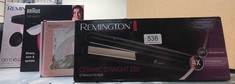 QTY OF ITEMS TO INCLUDE REMINGTON CERAMIC HAIR STRAIGHTENER - SLIM LONGER LENGTH 110MM FLOATING PLATES WITH ANTI-STATIC/TOURMALINE IONIC COATING FOR SMOOTH GLIDE, FAST 15 SECOND HEAT UP, HEAT PROOF P