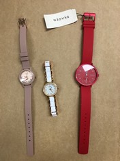 QTY OF ITEMS TO INCLUDE SKAGEN WATCH FOR WOMEN AAREN KULOR, THREE HAND MOVEMENT, 36 MM POPPY RED ALUMINUM CASE WITH A SILICONE STRAP, SKW2765: LOCATION - F RACK