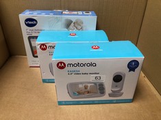 2 X MOTOROLA NURSERY EASE 34 - BABY MONITOR WITH CAMERA - 4.3 INCH VIDEO BABY MONITOR DISPLAY - NIGHT VISION, BIDIRECTIONAL COMMUNICATION, LULLABIES, ZOOM, ROOM TEMPERATURE MONITORING + VTECH 7" HD P