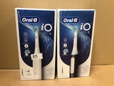 2 X ORAL-B IO4 ELECTRIC TOOTHBRUSHES FOR ADULTS, GIFTS FOR WOMEN / MEN, 1 TOOTHBRUSH HEAD, 4 MODES WITH TEETH WHITENING, UK 2 PIN PLUG, WHITE: LOCATION - A