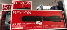 QTY OF ITEMS TO INCLUDE REVLON ONE-STEP STYLE BOOSTER - ROUND BRUSH DRYER & STYLER, ROUND BRUSH- 38 MM (THERMAL BRISTLES, CERAMIC-COATED BARREL, IONIC + CERAMIC TECHNOLOGY) RVDR5292UKE: LOCATION - G