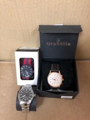 QTY OF ITEMS TO INCLUDE OPHELIA MEN'S MULTI DIAL QUARTZ WATCH WITH LEATHER STRAP OR 81703: LOCATION - G RACK