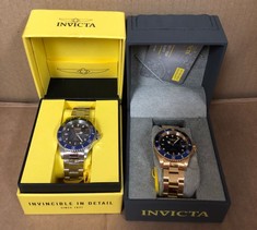 INVICTA PRO DIVER STAINLESS STEEL MENS WATCH + INVICTA PRO DIVER STAINLESS STEEL MENS WATCH WITH GOLD COLOURED STRAP AND CASE.: LOCATION - G RACK