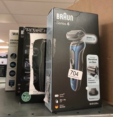QTY OF ITEMS TO INCLUDE BRAUN SERIES 6 ELECTRIC SHAVER FOR MEN WITH PRECISION TRIMMER, WET & DRY, UK 2 PIN PLUG, 60-B1200S, BLUE RAZOR: LOCATION - G RACK