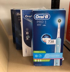 QTY OF ITEMS TO INCLUDE ORAL-B PRO 1 ELECTRIC TOOTHBRUSHES FOR ADULTS WITH PRESSURE SENSOR, MOTHERS DAY GIFTS FOR HER / HIM, 1 HANDLE, 1 TOOTHBRUSH HEAD, 1 MODE WITH 3D CLEANING, 2 PIN UK PLUG, 670,