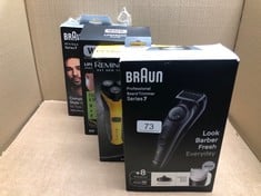 QTY OF ITEMS TO INCLUDE BRAUN BT7440 SERIES 7 PROFESSIONAL BEARD TRIMMER ELECTRIC BEARD TRIMMER WITH PROBLADE, BRAUN'S SHARPEST BLADE, PROFESSIONAL TOOLS, REFILL BASE, TRAVEL CASE: LOCATION - A