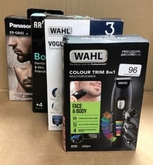 QTY OF ITEMS TO INCLUDE WAHL COLOUR TRIM 8-IN-1 MULTIGROOM, COLOUR CODED LENGTHS, MENS BODY TRIMMERS, FACE AND BODY GROOMING, BEARD TRIMMERS MEN, RECHARGEABLE TRIMMER, CORDLESS TRIMMERS, MENS STUBBLE