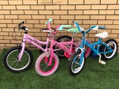 QTY OF KIDS BIKE TO INCLUDE RIDGEBACK MELODY KIDS BIKE 16" WHEELS SINGLE SPEED : LOCATION - FLOOR (COLLECTION OR OPTIONAL DELIVERY AVAILABLE)