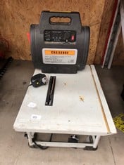 CHALLENGE JUMP LEADS /  MINI TABLE WITH CUTTING SAW : LOCATION - A RACK(COLLECTION OR OPTIONAL DELIVERY AVAILABLE)