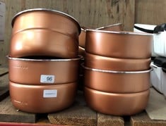 QTY OF BRASS COOKING POTS WITH MIN-MAX LEVELS : LOCATION - A RACK(COLLECTION OR OPTIONAL DELIVERY AVAILABLE)