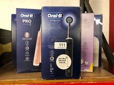 QTY OF ITEMS TO INCLUDE ORAL-B VITALITY PRO ELECTRIC TOOTHBRUSHES FOR ADULTS, GIFTS FOR HIM / HER, 1 HANDLE, 2 TOOTHBRUSH HEADS, 3 BRUSHING MODES INCLUDING SENSITIVE PLUS, 2 PIN UK PLUG, BLACK: LOCAT