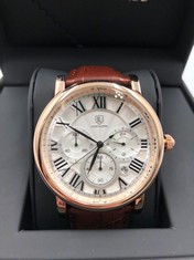 MENS LOUIS LACOMBE CHRONOGRAPH WATCH - MULTIFUNCTION DIAL WITH DATE - ROMAN NUMERAL DIAL - LEATHER STRAP - GIFT BOX - EST £420: LOCATION - TOP 50