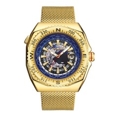 LIMITED EDITION SWAN & EDGAR HAND ASSEMBLED WORLD COMPASS AUTOMATIC GOLD SKU:SE01332 RRP £200: LOCATION - TOP 50