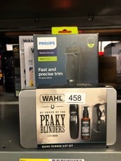 QTY OF ITEMS TO INCLUDE WAHL AND PEAKY BLINDERS BEARD TRIMMER GIFT SET, BATTERY POWERED TRIMMER, MEN’S STUBBLE TRIMMERS, FACIAL HAIR TRIMMING, BEARD SHAMPOO, BEARD CARE, MEN’S GROOMING: LOCATION - C