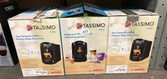 QTY OF ITEMS TO INCLUDE TASSIMO BY BOSCH SUNY 'SPECIAL EDITION' TAS3102GB COFFEE MACHINE,1300 WATT, 0.8 LITRE - BLACK: LOCATION - C RACK