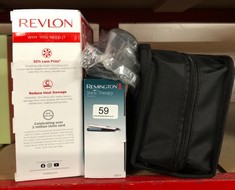 QTY OF ITEMS TO INCLUDE REVLON ONE-STEP HAIR DRYER AND VOLUMIZER FOR MID TO LONG HAIR (ONE-STEP, 2-IN-1 STYLING TOOL, IONIC AND CERAMIC TECHNOLOGY, UNIQUE OVAL DESIGN) RVDR5222: LOCATION - A RACK