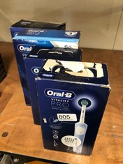 QTY OF ITEMS TO INCLUDE ORAL-B VITALITY PRO ELECTRIC TOOTHBRUSHES ADULTS, MOTHERS DAY GIFTS FOR HER / HIM, 1 HANDLE, 2 TOOTHBRUSH HEADS, 3 BRUSHING MODES INCLUDING SENSITIVE PLUS, 2 PIN UK PLUG, BLUE