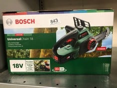 BOSCH HOME AND GARDEN CORDLESS CHAINSAW UNIVERSAL CHAIN 18 (BATTERY 2.5 AH, CHARGER, SDS SYSTEM, BLADE LENGTH: 200 MM, 18 VOLT SYSTEM, IN CARTON PACKAGING).: LOCATION - BACK RACK