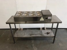 8 X POT WILLIAMS BAIN MARIE MODEL TW9-R1-THERMOWELL SERIAL NUMBER 1108/628130 240V TO INCLUDE STAINLESS STEEL TABLE