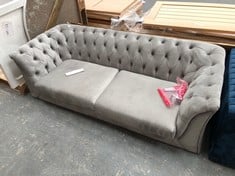 CHESTERFIELD MODERN 2 SEATER SOFA IN LIGHT GREY VELVET - RRP £699 (COLLECTION OR OPTIONAL DELIVERY)