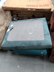 SQUARE FOOTSTOOL IN BLUE FABRIC TO INCLUDE SQUARE FOOTSTOOL IN DARK BLUE VELVET (MISSING CUSHION) (COLLECTION OR OPTIONAL DELIVERY)