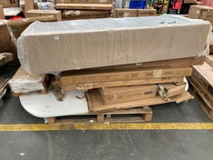 PALLET OF ASSORTED FURNITURE / PARTS TO INCLUDE 135CM WOODEN BED FRAME IN LIGHT OAK (BOX 1/2 PART ONLY) (COLLECTION OR OPTIONAL DELIVERY) (KERBSIDE PALLET DELIVERY)