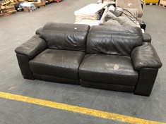 3 SEATER SOFA IN BLACK LEATHER (LEATHER IS RIPPED) (COLLECTION OR OPTIONAL DELIVERY)