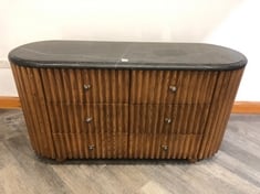 CARLISLE SOLID LAMINATED OAK SIX DRAWER DRESSER WITH HONED MARQUINA MARBLE TOP & HANDLES RRP- £2,495