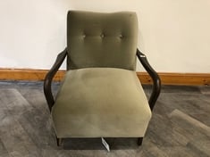 HOLLAND ASH WOOD ARM ARMCHAIR WITH UPHOLSTERED COTTON VELVET BUTTON-BACK DETAILING IN FERN RRP- £795