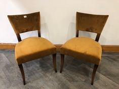 PAIR OF MOLINA HARDWOOD BEECH FRAME DINING CHAIRS WITH UPHOLSTERED VELVET SEAT & BACK IN MUSTARD RRP- £1,195