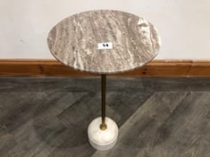 FLEET FANASY BROWN & WHITE MARBLE TOP SMALL SIDE TABLE WITH BRASS LEG RRP- £395