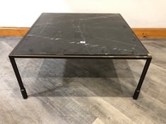 PORTNALL SQUARE BLACKENED BRASS COFFEE TABLE WITH HONED BLACK MARAQUINA MARBLE TOP RRP- £995