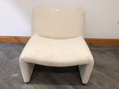 LOVETT CURVED BACK ARMCHAIR WITH BIRCH LEGS IN UPHOLSTERED BOUCLE FABRIC RRP- £895