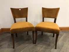 PAIR OF MOLINA HARDWOOD BEECH FRAME DINING CHAIRS WITH UPHOLSTERED VELVET SEAT & BACK IN MUSTARD RRP- £1,195