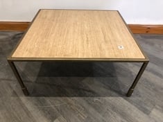 PORTNALL SQUARE ANTIQUE BRASS FINISH COFFEE TABLE WITH ITALIAN TRAVERTINE MARBLE TOP RRP- £995