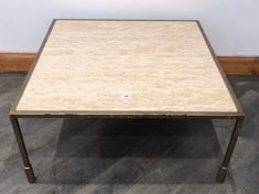 PORTNALL SQUARE ANTIQUE BRASS FINISH COFFEE TABLE WITH ITALIAN TRAVERTINE MARBLE TOP RRP- £995