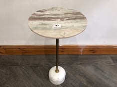 FLEET TERRA BIANCA MARBLE TOP & BASE SMALL TALL SIDE TABLE WITH BRASS LEG RRP- £250