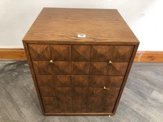 MARENA SOLID AND VENEER OAK BEDSIDE TABLE, TEXTURED-STUD FRONT & 2 DRAWERS WITH ANTIQUE BRASS FINISH HANDLES RRP- £995