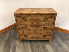 WARWICK BOOK-MATCHED BURL VENEER DRESSER WITH 3 DOVETAIL DRAWERS & ROUND HANDLES WITH SOLID BRASS PULL FEATURE RRP- £1,695