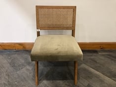 HAYWARD SOLID OAK NATURAL CANE BACK DINING CHAIR WITH A FERN PADDED SEAT CUSHION RRP- £595