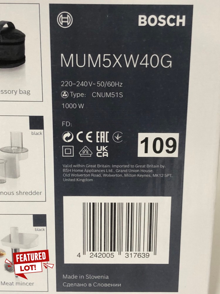 John Pye Auctions BOSCH MUM 5 SERIE 4 STAND MIXER MODEL NOMUM5XW40G