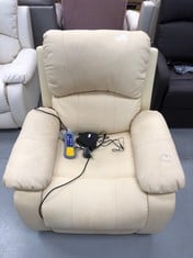 ASTAN RELAX ARMCHAIR WITH SELF-HELP CREAM COLOURED LIFT IS SCUFFED AND BROKEN ON THE RIGHT SIDE POCKET.