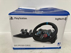 LOGITECH G29 DRIVING FORCE RACING WHEEL AND PEDALS, FORCE FEEDBACK, ANODISED ALUMINIUM, SHIFT PADDLES, EU PLUG, PS5, PS4, PC, MAC, F1 23 & GRAN TURISMO 7 COMPATIBLE, BLACK.