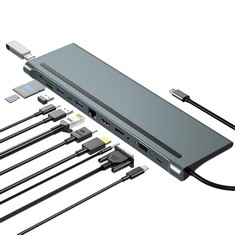 5 X DOCKING STATION HUB USB C 10 IN 1 TRIPLE DISPLAY USB C DUAL MONITOR ADAPTER WITH 4K HDMI, VGA, 3XUSB 3.0, PD 100W, ETHERNET, SD/TF, 3.5MM AUDIO FOR MACBOOK PRO/AIR AND WINDOWS - LOCATION 38B.