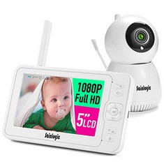 4 X SAINLOGIC VIDEO BABYPHONE WITH CAMERA, INDOOR BABY MONITOR, 5 INCH 1080P FHD LCD SCREEN, DAY AND NIGHT VISION, TEMPERATURE AND ALARM, INTERCOM, WHITE - LOCATION 3B.