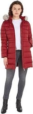 TOMMY HILFIGER WOMAN DOWN COAT WITH FUR WINTER DOWN COAT, RED (ROUGE), L - LOCATION 34A.