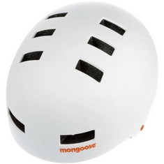 6 X MONGOOSE URBAN - YOUTH AND ADULT HARD SHELL HELMET, PERFECT FOR SKATEBOARDING, BMX, CYCLING AND SKATEBOARDING, UNISEX, FROM 8 YEARS OLD, LARGE SIZE (60-62 CM), WHITE/ORANGE - LOCATION 32B.