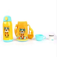 15 X KABINGA YM 84 304 STAINLESS STEEL VACUUM FLASK, CHILDREN'S STRAW, PRIMARY SCHOOL WATER, WITH BOTTLE CAP, 550 ML, COOL TIGER, SATIN, M - LOCATION 35C.